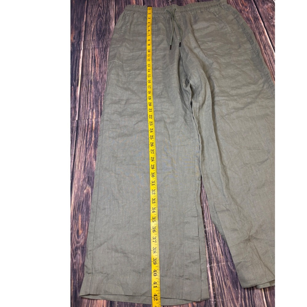 Athleta Wide Leg Pants Womens Size L Sage Green 100% Linen Drawstring Relaxed - Picture 4 of 14